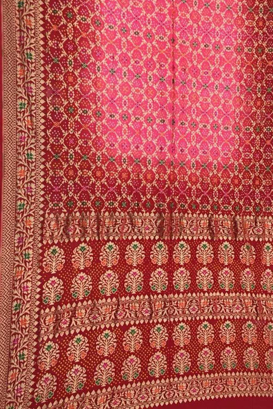 Stunning Pink & Red Banarasi Bandhani Georgette Saree: A Timeless Classic - Luxurion World