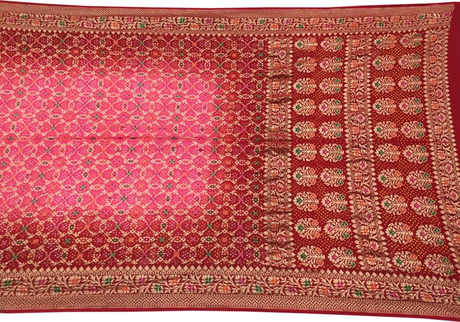 Stunning Pink & Red Banarasi Bandhani Georgette Saree: A Timeless Classic - Luxurion World
