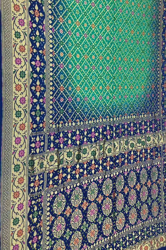 Stunning Green & Blue Banarasi Bandhani Meenakari Georgette Saree - Luxurion World