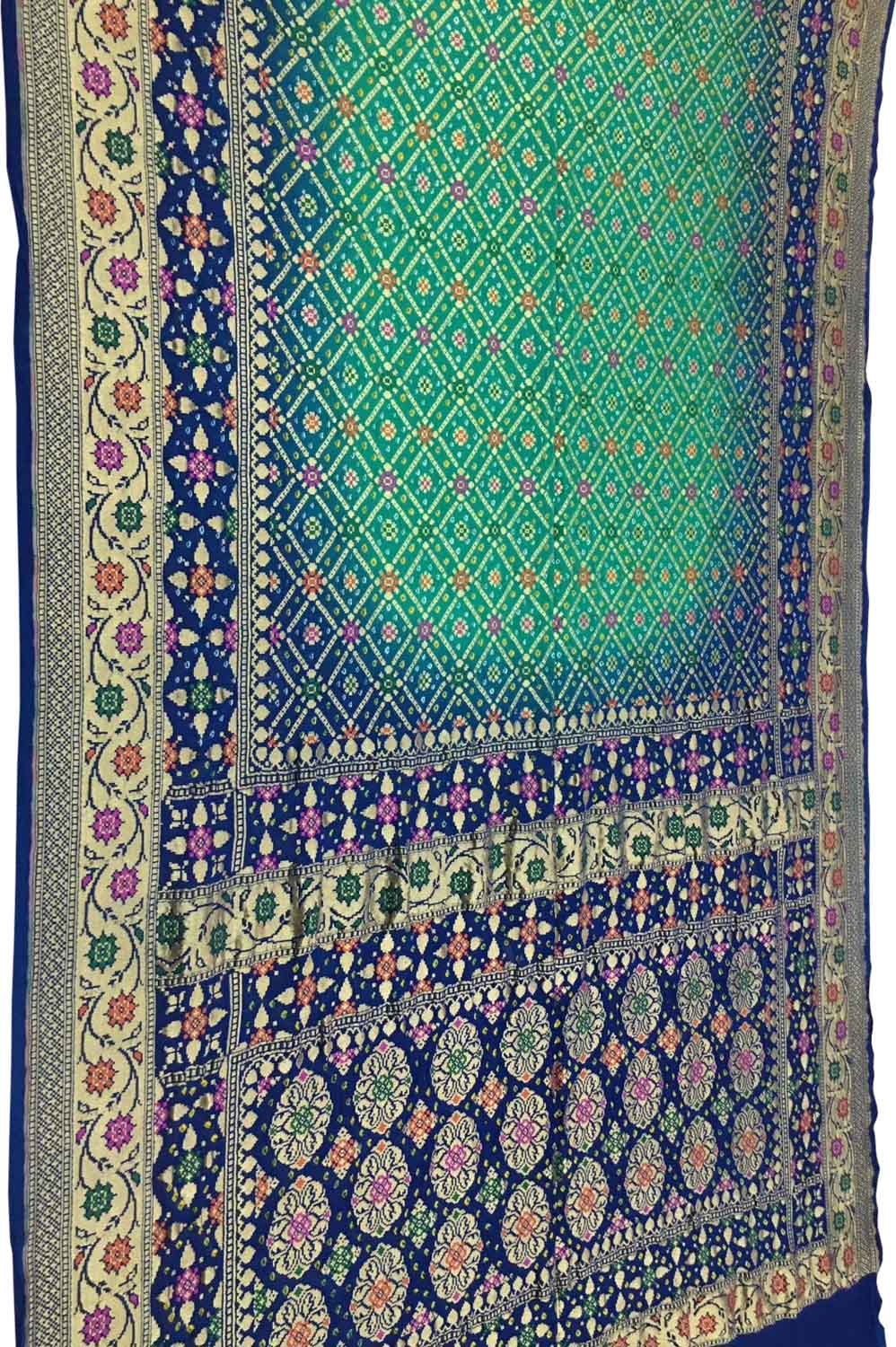 Stunning Green & Blue Banarasi Bandhani Meenakari Georgette Saree - Luxurion World