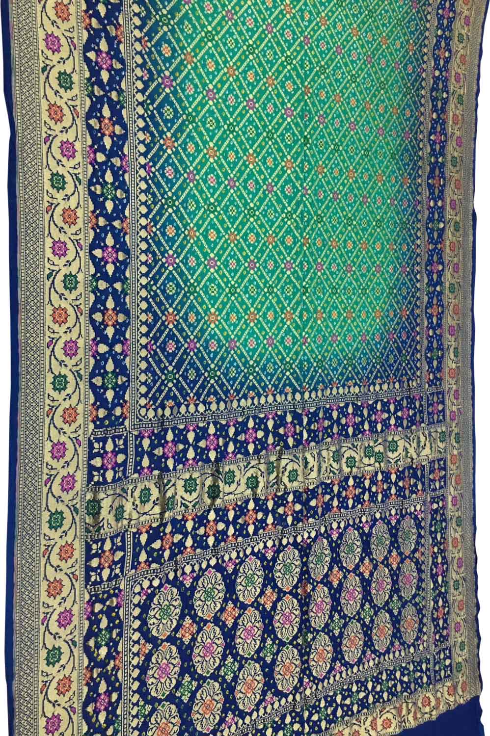 Stunning Green & Blue Banarasi Bandhani Meenakari Georgette Saree - Luxurion World