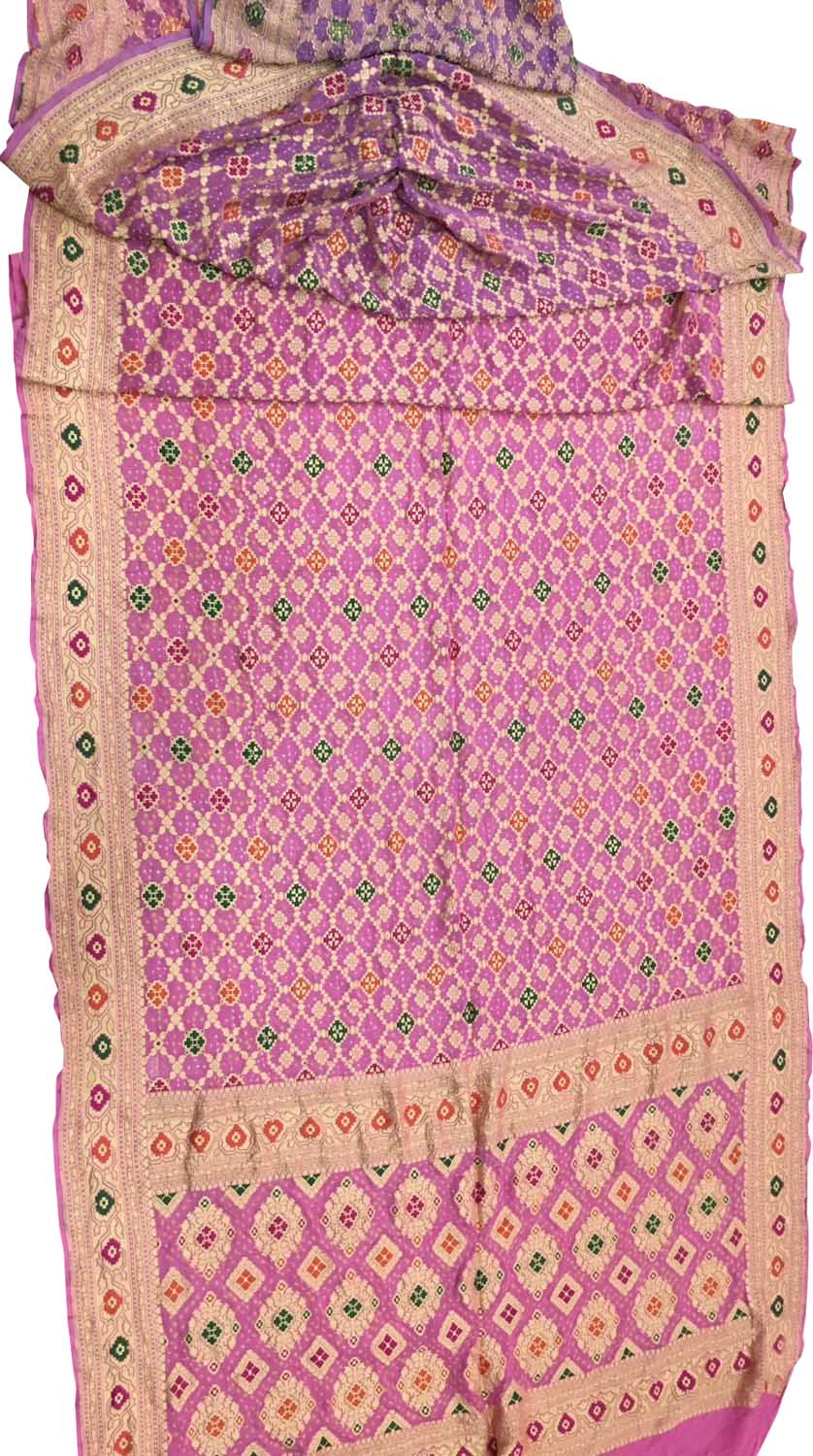 Elegant Pink Banarasi Bandhani Meenakari Georgette Saree - Luxurion World