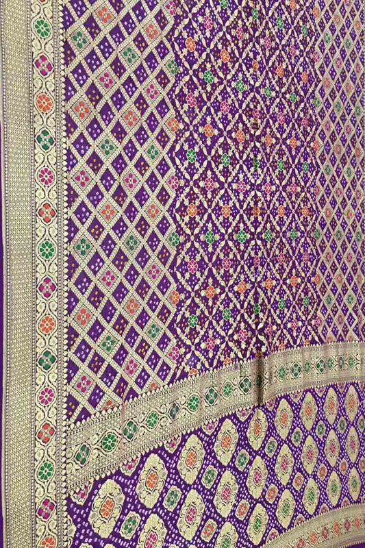 Elegant Purple Banarasi Bandhani Meenakari Georgette Saree - Luxurion World