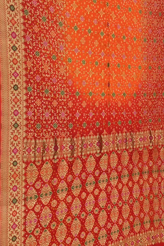 Stunning Orange & Red Banarasi Bandhani Meenakari Georgette Saree - Luxurion World
