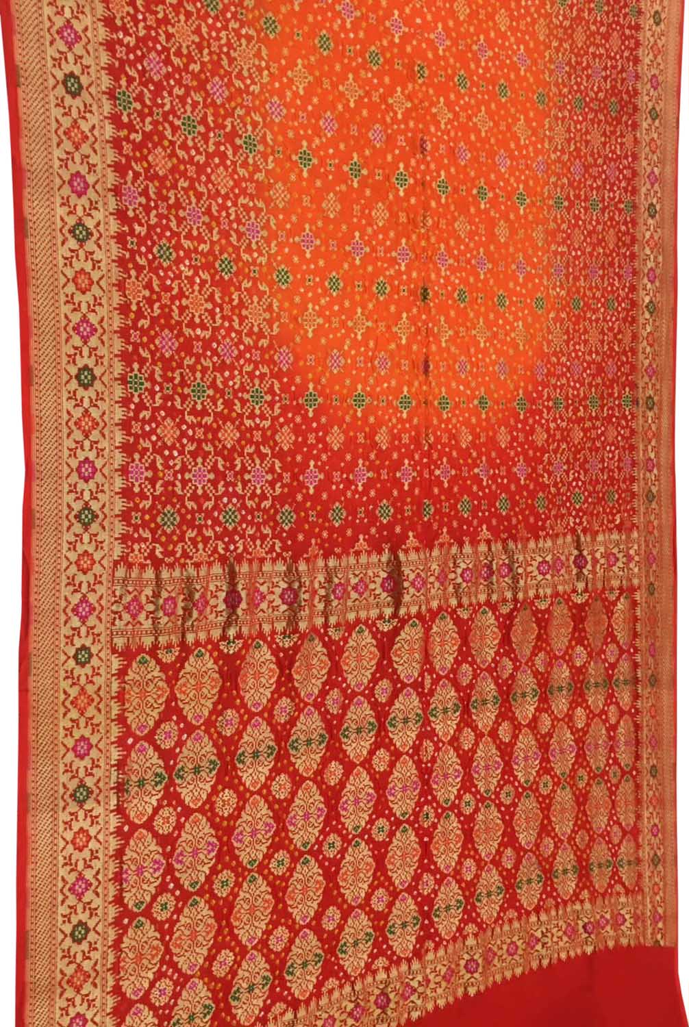 Stunning Orange & Red Banarasi Bandhani Meenakari Georgette Saree - Luxurion World