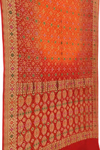 Stunning Orange & Red Banarasi Bandhani Meenakari Georgette Saree - Luxurion World