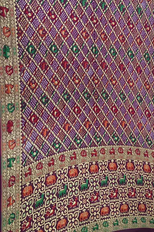Elegant Purple Banarasi Bandhani Meenakari Georgette Saree - Luxurion World
