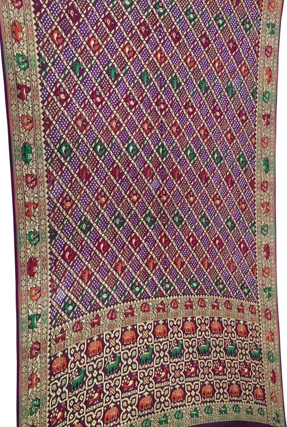Elegant Purple Banarasi Bandhani Meenakari Georgette Saree - Luxurion World