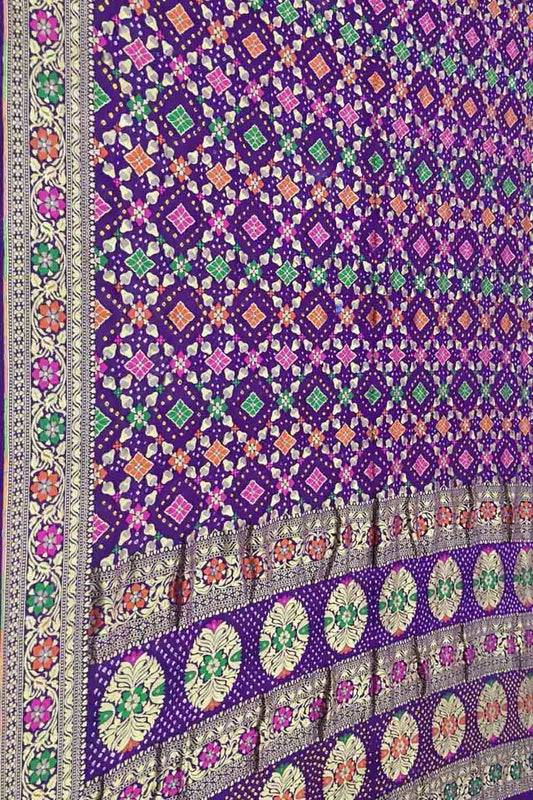 Elegant Purple Banarasi Bandhani Meenakari Georgette Saree - Luxurion World