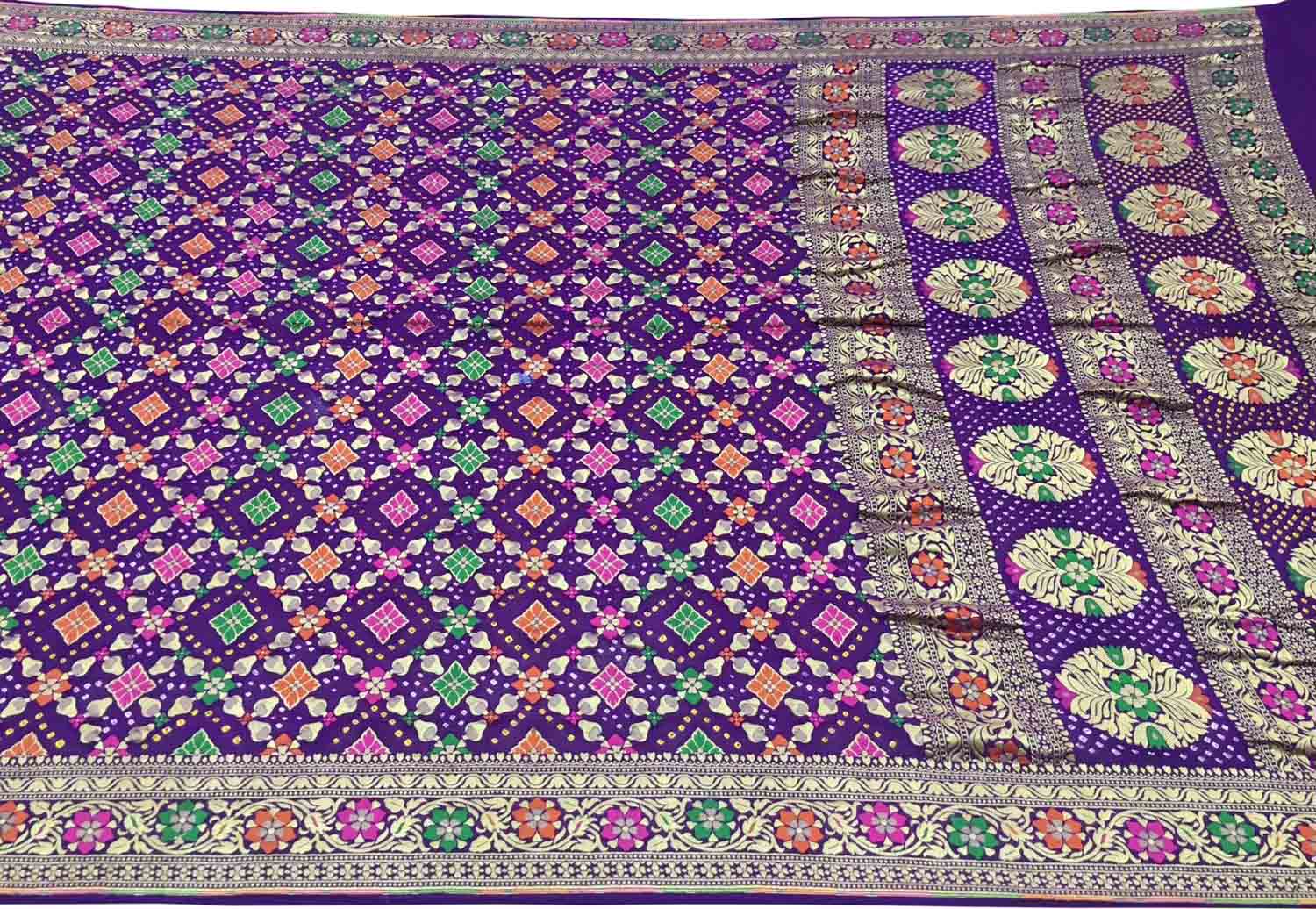 Elegant Purple Banarasi Bandhani Meenakari Georgette Saree - Luxurion World