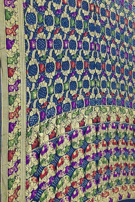 Elegant Blue Banarasi Bandhani Meenakari Georgette Saree - Luxurion World