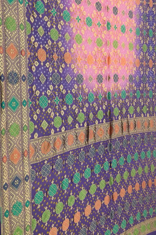 Elegant Pink and Purple Banarasi Bandhani Meenakari Saree - Luxurion World