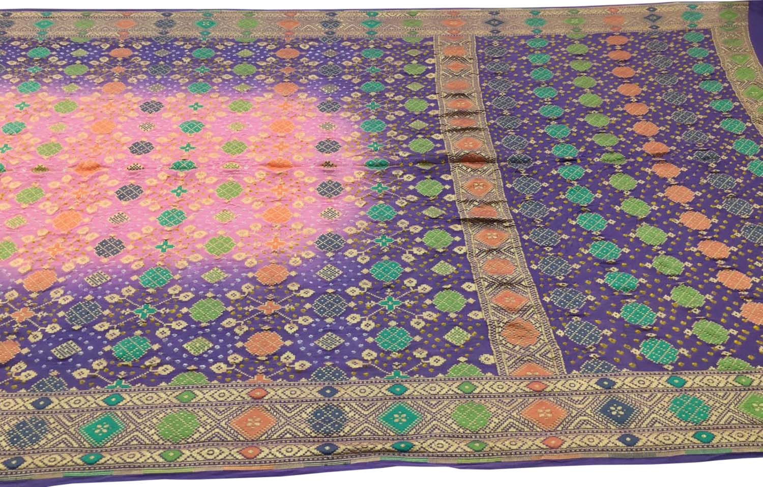 Elegant Pink and Purple Banarasi Bandhani Meenakari Saree - Luxurion World