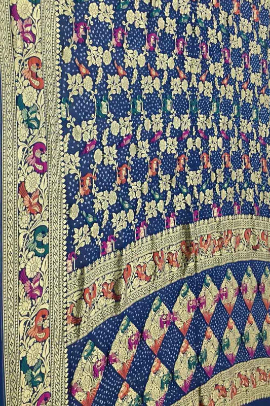 Elegant Blue Banarasi Bandhani Meenakari Georgette Saree - Luxurion World