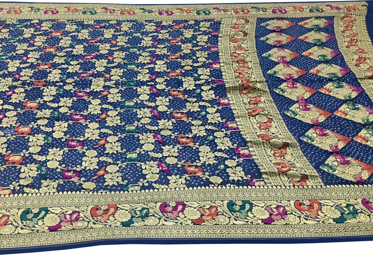 Elegant Blue Banarasi Bandhani Meenakari Georgette Saree - Luxurion World