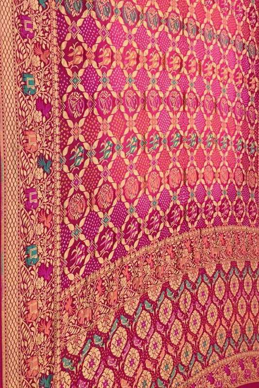 Elegant Pink Banarasi Bandhani Meenakari Georgette Saree - Luxurion World
