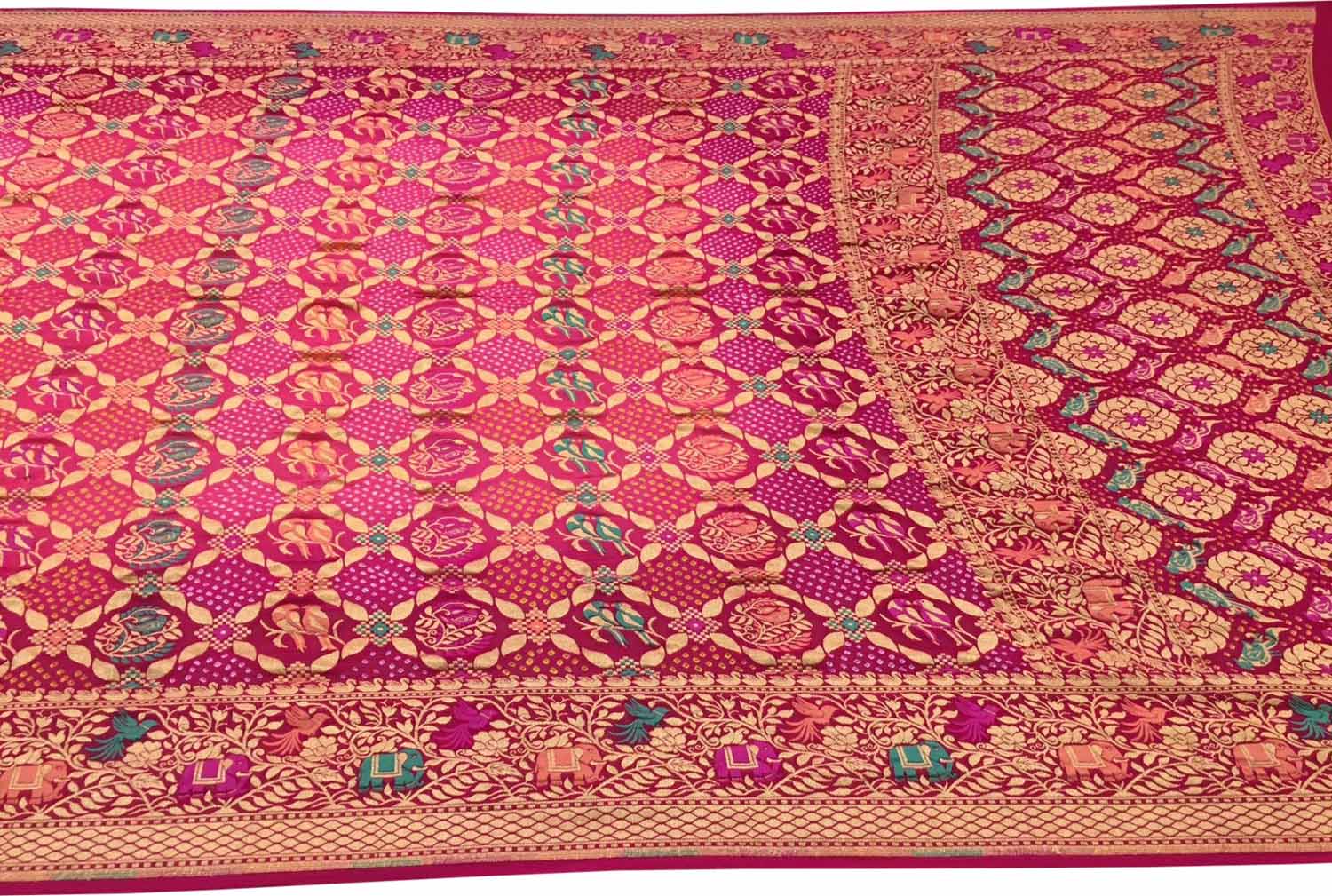 Elegant Pink Banarasi Bandhani Meenakari Georgette Saree - Luxurion World