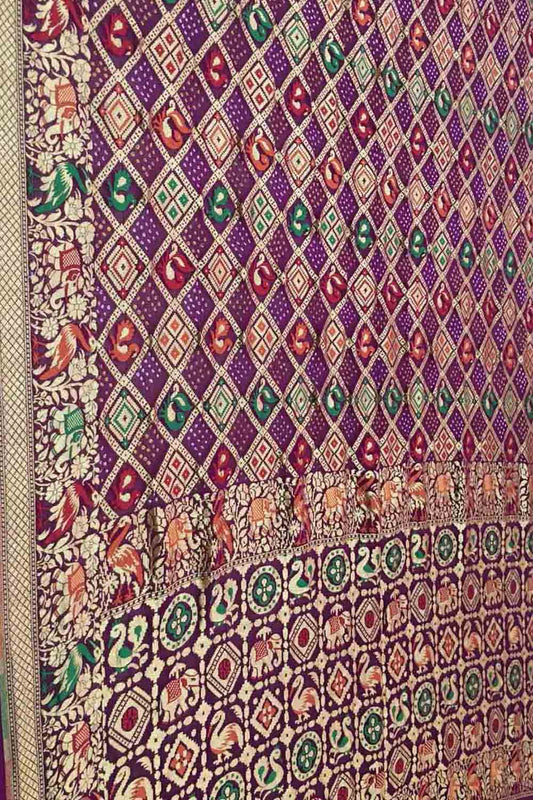 Elegant Purple Banarasi Bandhani Meenakari Georgette Saree - Luxurion World