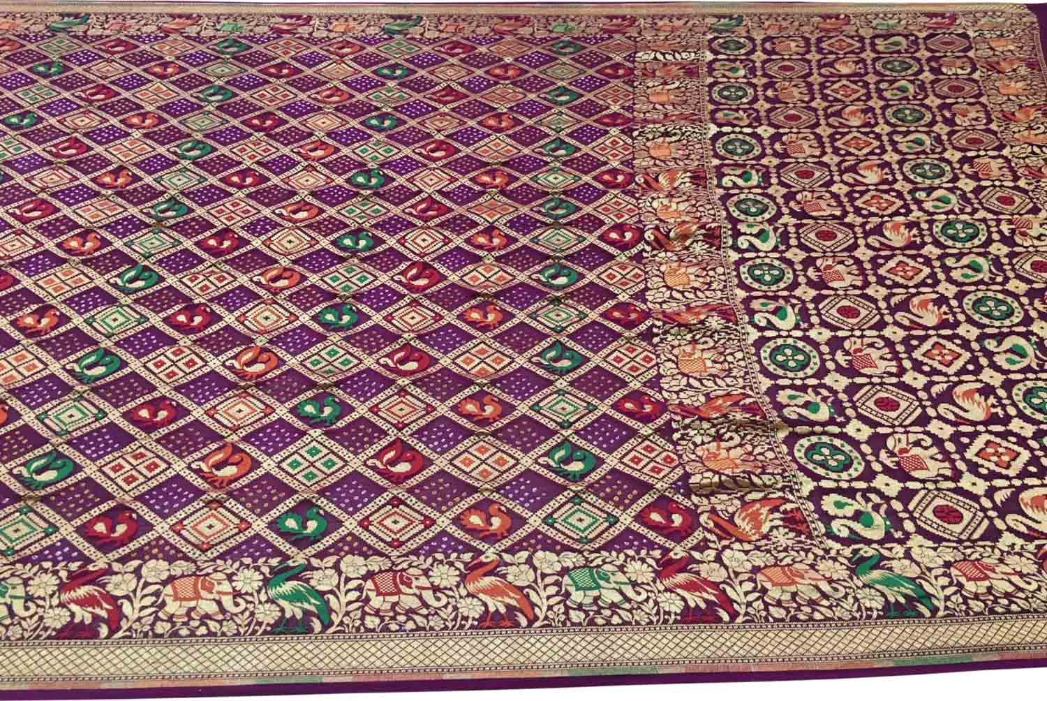 Elegant Purple Banarasi Bandhani Meenakari Georgette Saree - Luxurion World