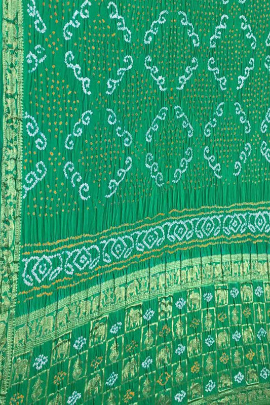 Elegant Green Banarasi Bandhani Gajji Silk Saree - Luxurion World