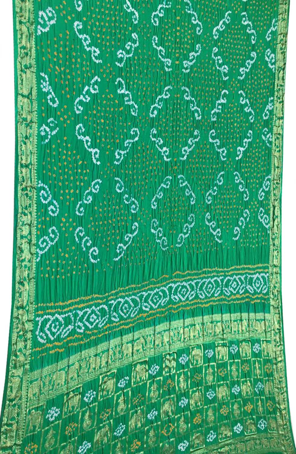 Elegant Green Banarasi Bandhani Gajji Silk Saree - Luxurion World