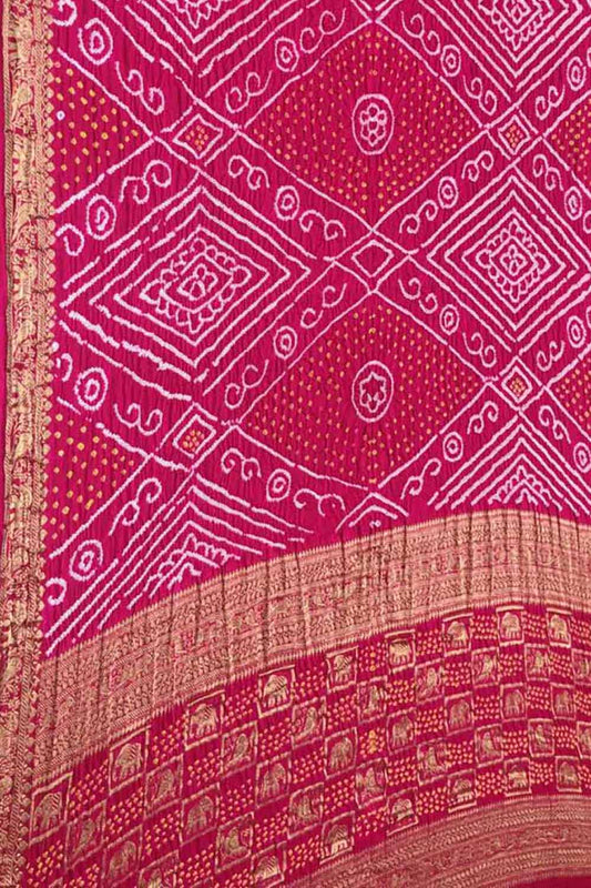Exquisite Pink Banarasi Bandhani Gajji Silk Saree - Luxurion World