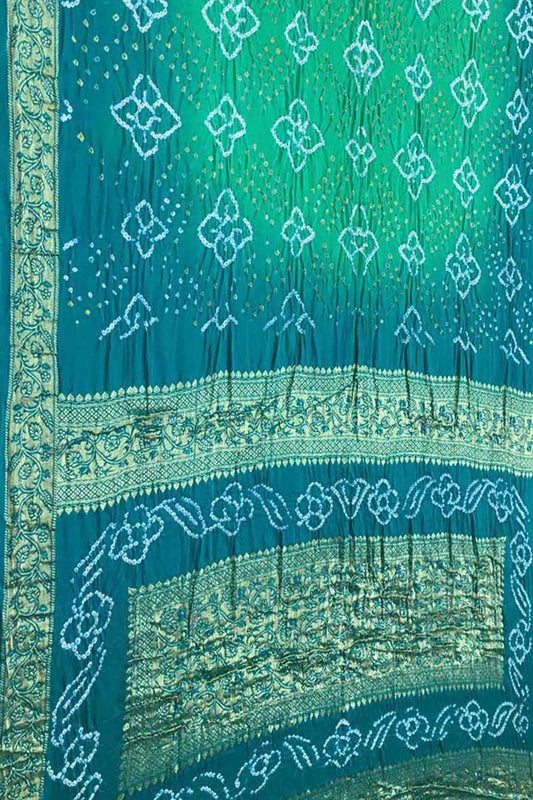 Elegant Blue Banarasi Bandhani Silk Saree - Luxurion World