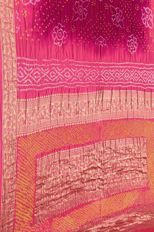 Elegant Pink Banarasi Bandhani Silk Saree - Luxurion World