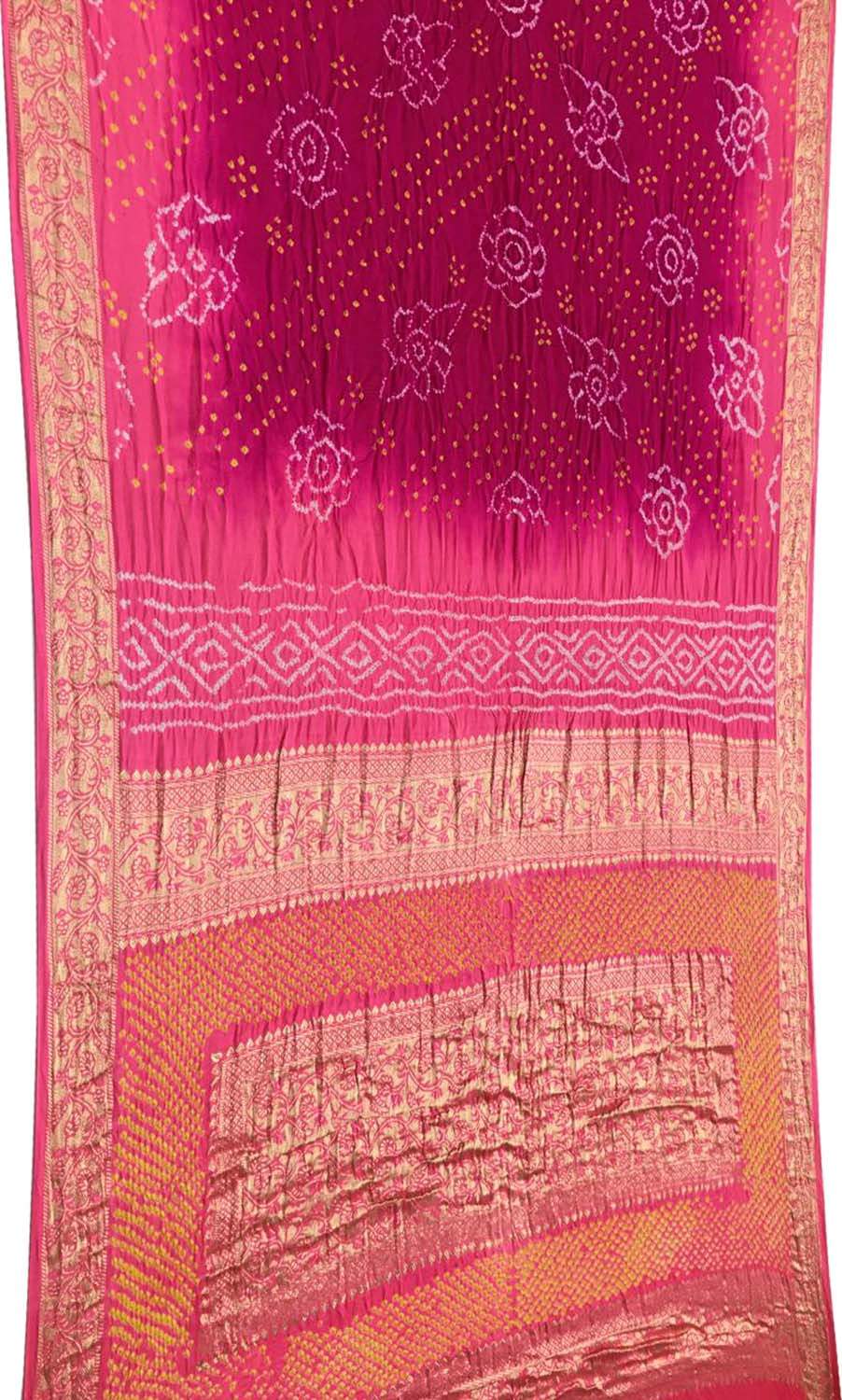 Elegant Pink Banarasi Bandhani Silk Saree - Luxurion World