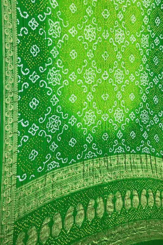 Exquisite Green Banarasi Bandhani Gajji Silk Saree