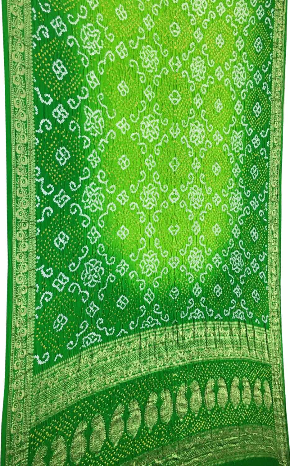 Exquisite Green Banarasi Bandhani Gajji Silk Saree - Luxurion World