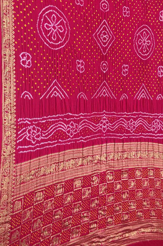 Elegant Pink Banarasi Bandhani Silk Saree - Luxurion World