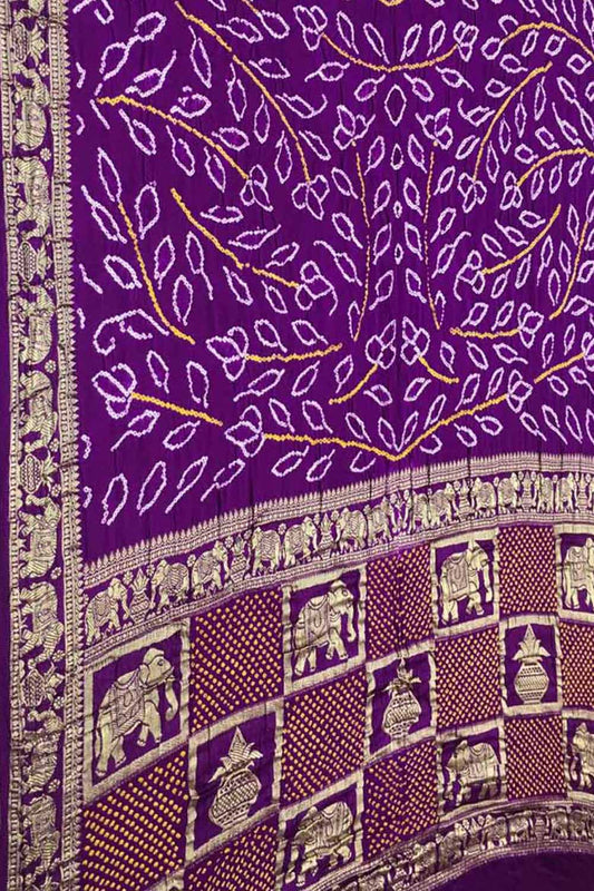 Elegant Purple Bandhani Gajji Silk Saree - Luxurion World