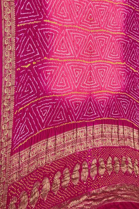 Exquisite Pink Banarasi Bandhani Gajji Silk Saree - Luxurion World