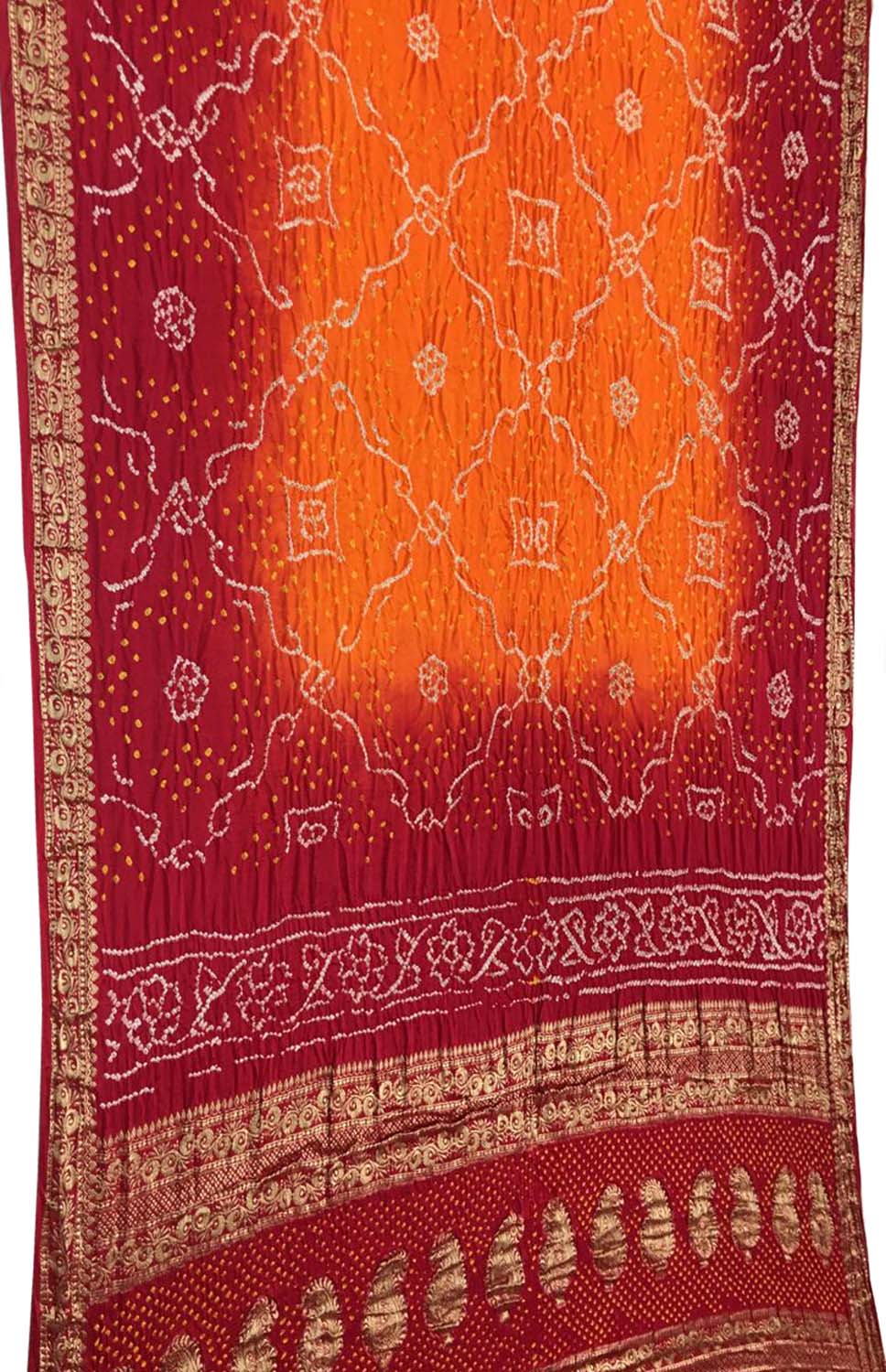 Vibrant Red & Orange Bandhani Gajji Silk Saree - Luxurion World