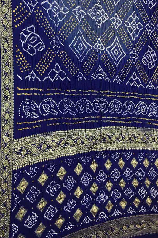 Elegant Blue Banarasi Bandhani Silk Saree - Luxurion World