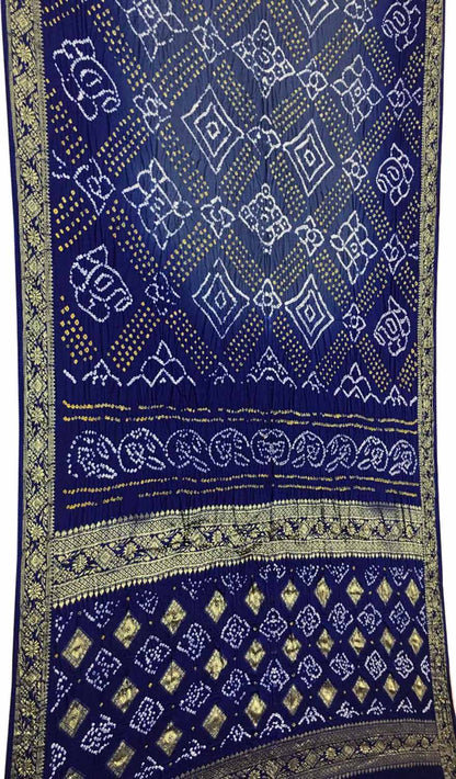 Elegant Blue Banarasi Bandhani Silk Saree - Luxurion World