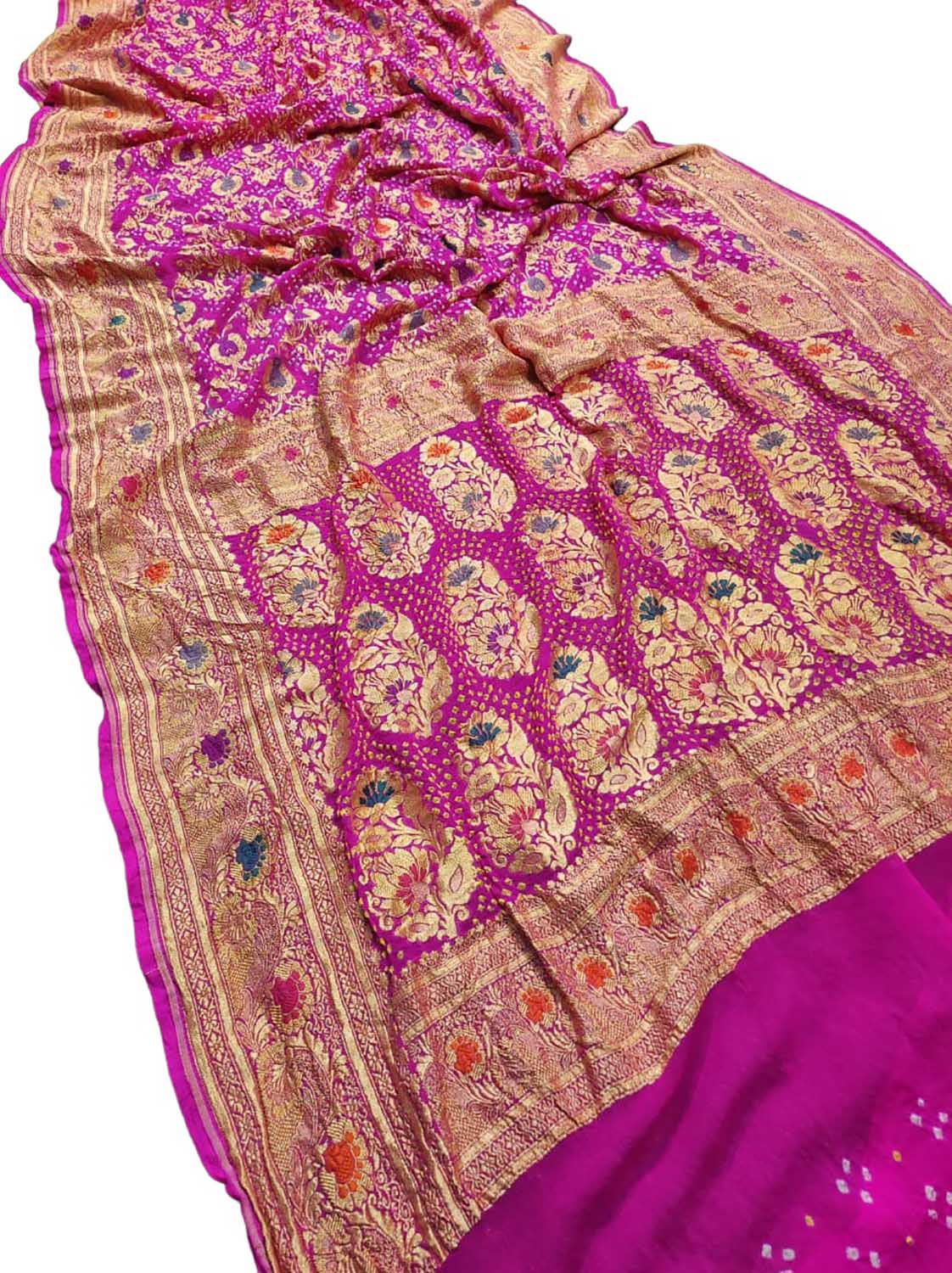 Pink Banarasi Bandhani Pure Georgette Meenakari Saree - Luxurion World