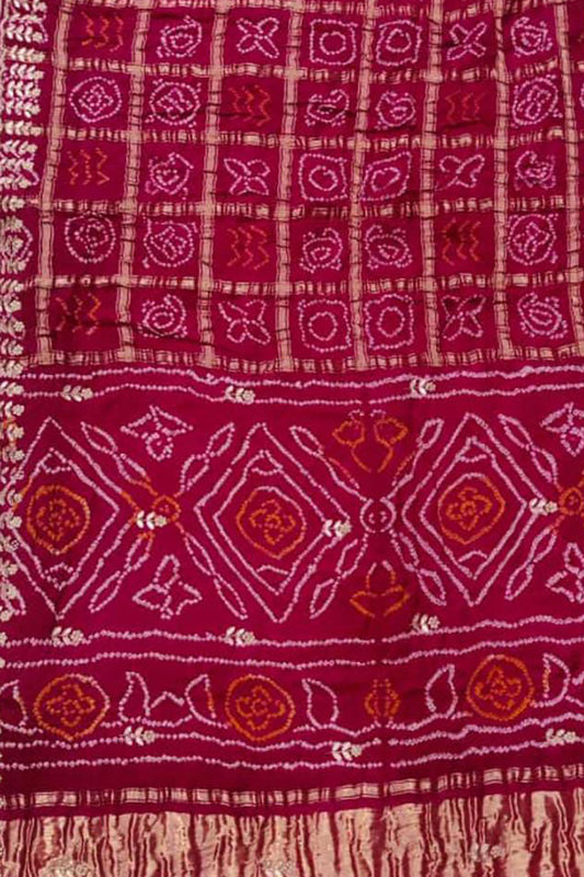 Pink Bandhani Pure Gajji Silk Saree With Gota Patti Work - Luxurion World