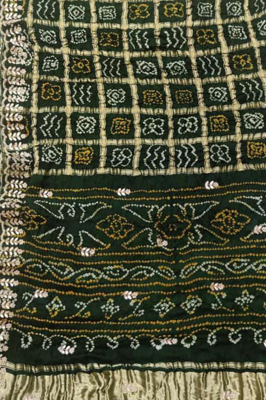 Green Bandhani Pure Gajji Silk Saree With Gota Patti Work - Luxurion World