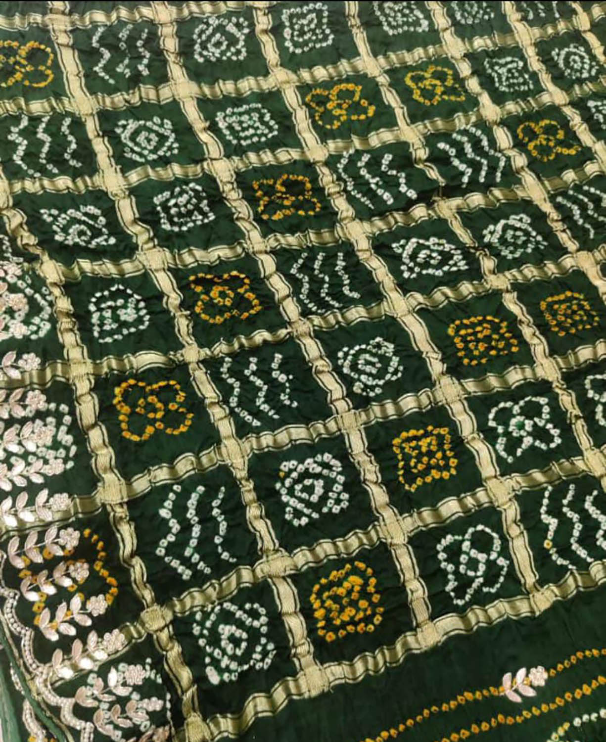 Green Bandhani Pure Gajji Silk Saree With Gota Patti Work - Luxurion World
