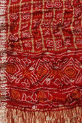 Red Bandhani Pure Gajji Silk Saree With Gota Patti Work - Luxurion World