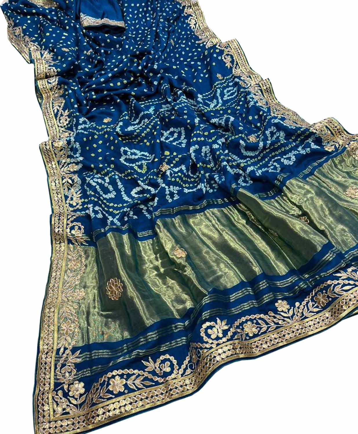 Elegant Blue Bandhani Gajji Silk Saree with Gota Work - Luxurion World