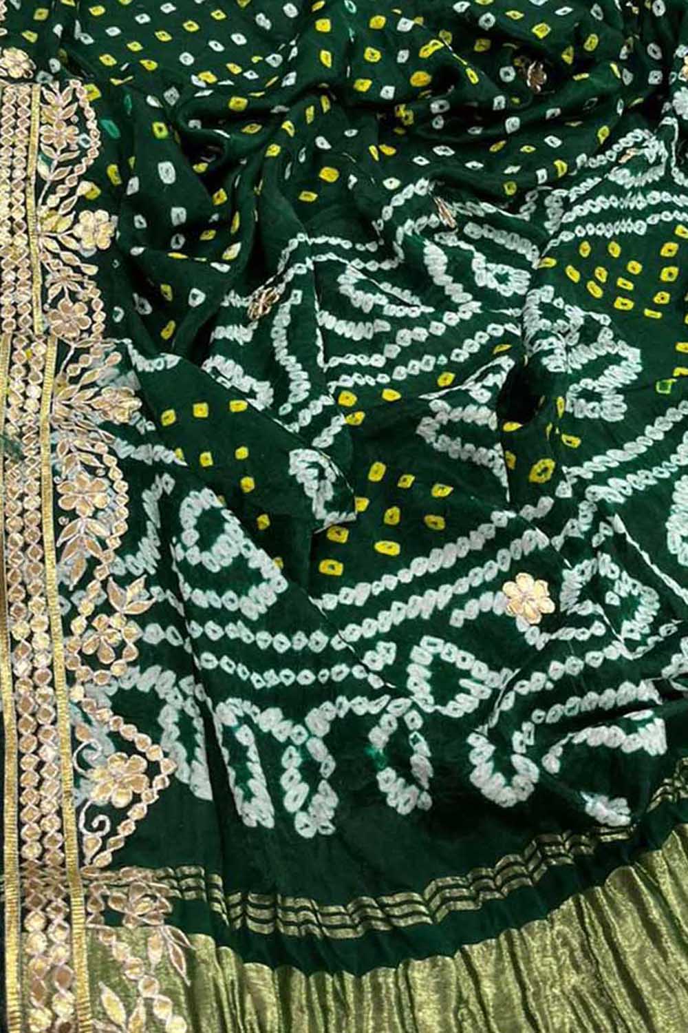 Elegant Green Bandhani Silk Saree with Gota Work - Luxurion World