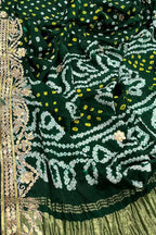 Elegant Green Bandhani Silk Saree with Gota Work - Luxurion World