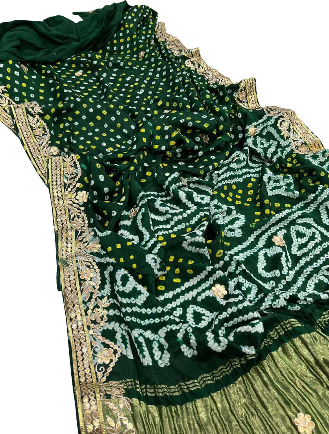 Elegant Green Bandhani Silk Saree with Gota Work - Luxurion World