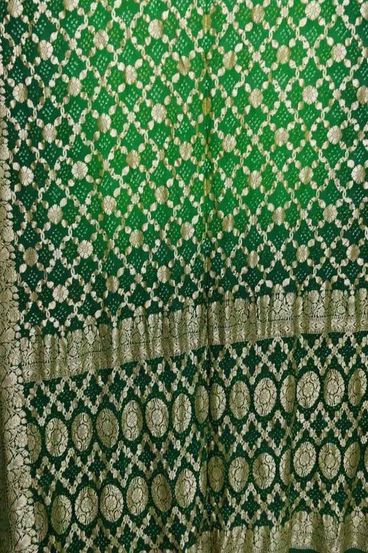 Stunning Green Banarasi Bandhani Georgette Saree - Pure Elegance - Luxurion World