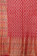 Red Banarasi Bandhani Handloom Pure Georgette Saree - Luxurion World