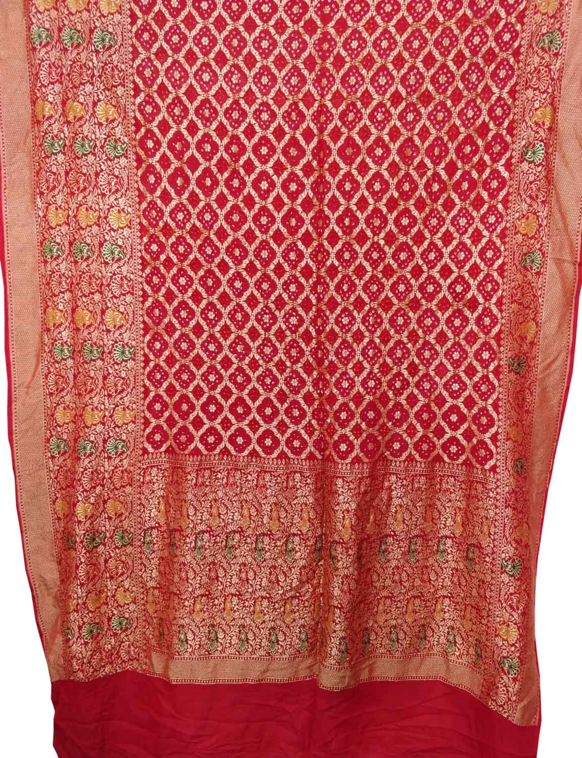 Red Banarasi Bandhani Handloom Pure Georgette Saree - Luxurion World