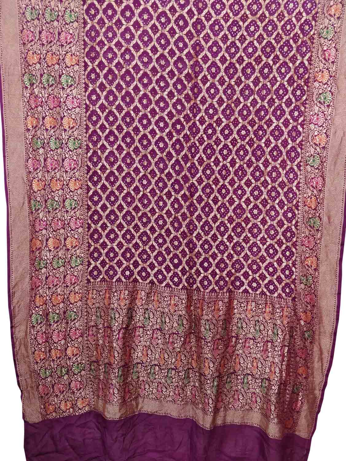 Purple Banarasi Bandhani Handloom Pure Georgette Saree